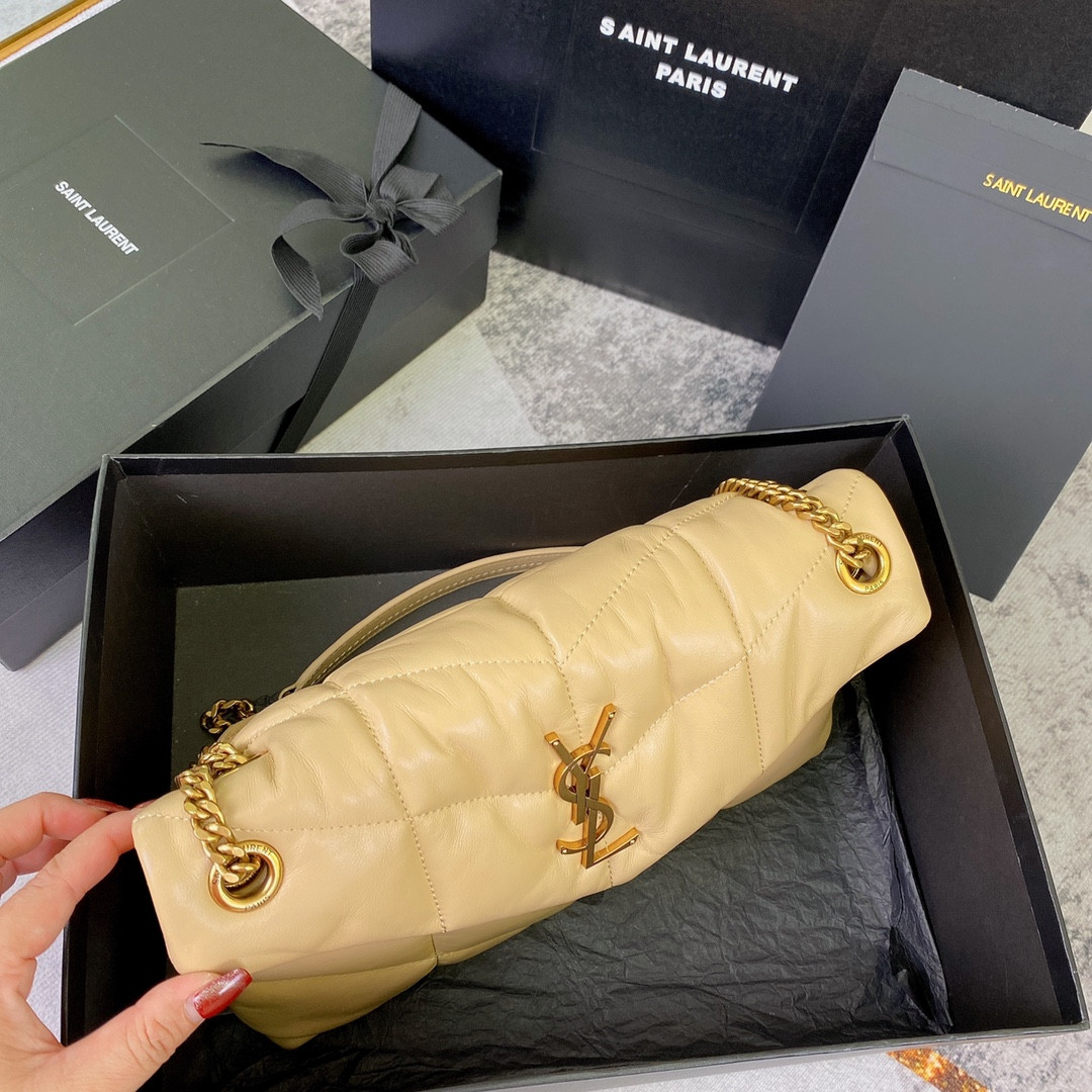 YSL PUFFER SMALL IN NAPPA LEATHER BEIGE 11.4 X 6.6 X 4.3 INCHES