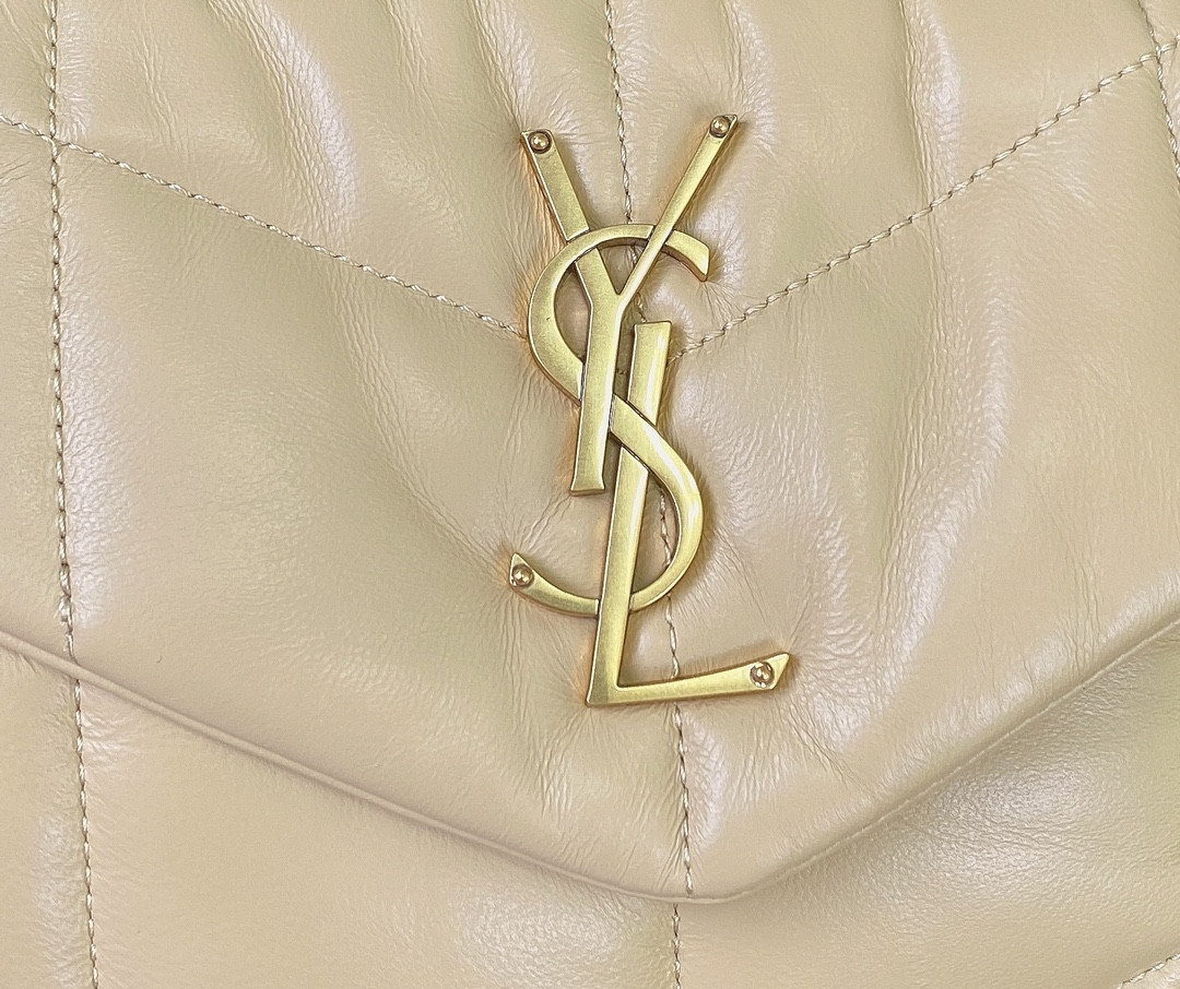 YSL PUFFER SMALL IN NAPPA LEATHER BEIGE 11.4 X 6.6 X 4.3 INCHES