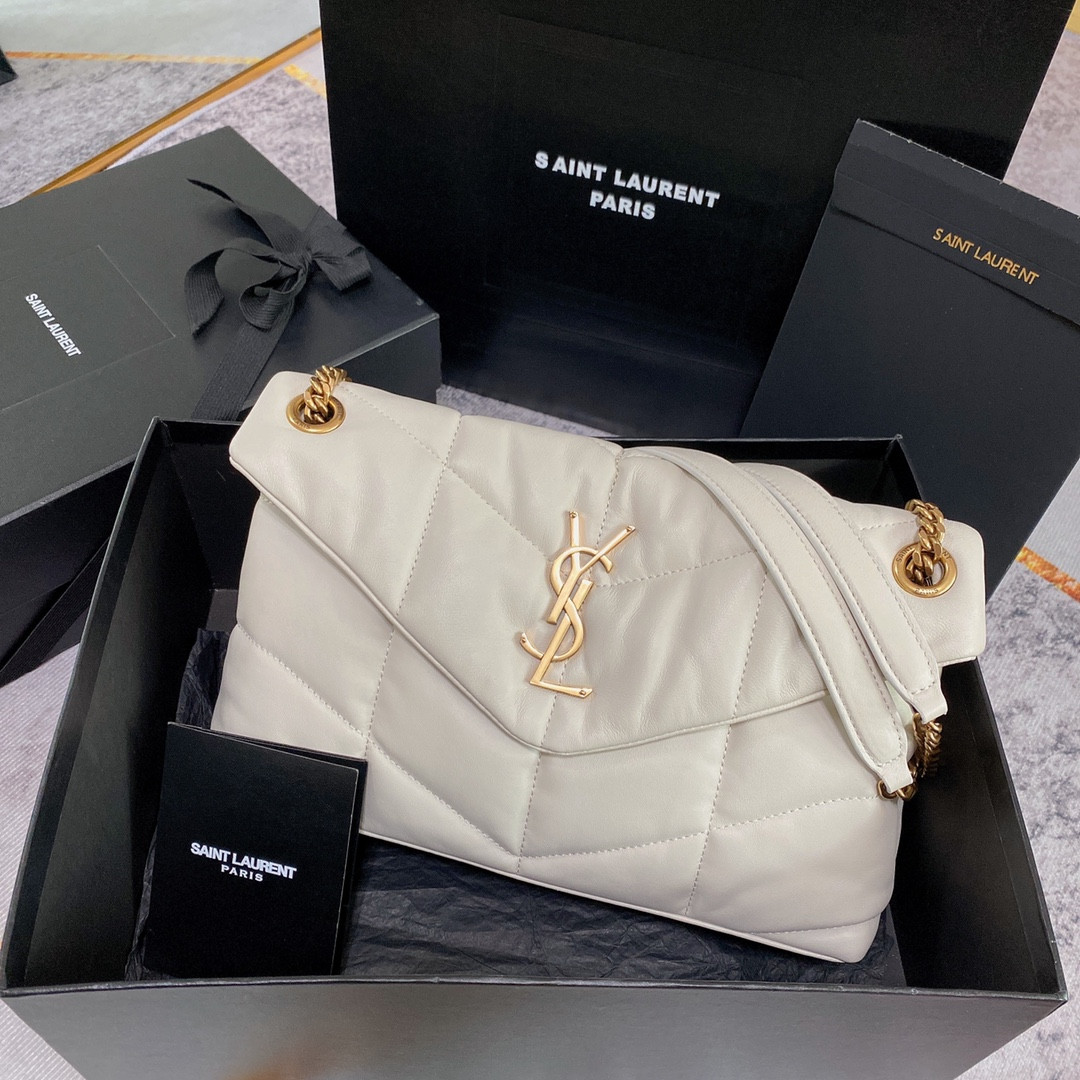 YSL PUFFER SMALL IN NAPPA LEATHER WHITE 11.4 X 6.6 X 4.3 INCHES