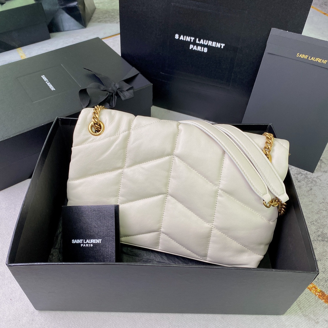 YSL PUFFER SMALL IN NAPPA LEATHER WHITE 11.4 X 6.6 X 4.3 INCHES