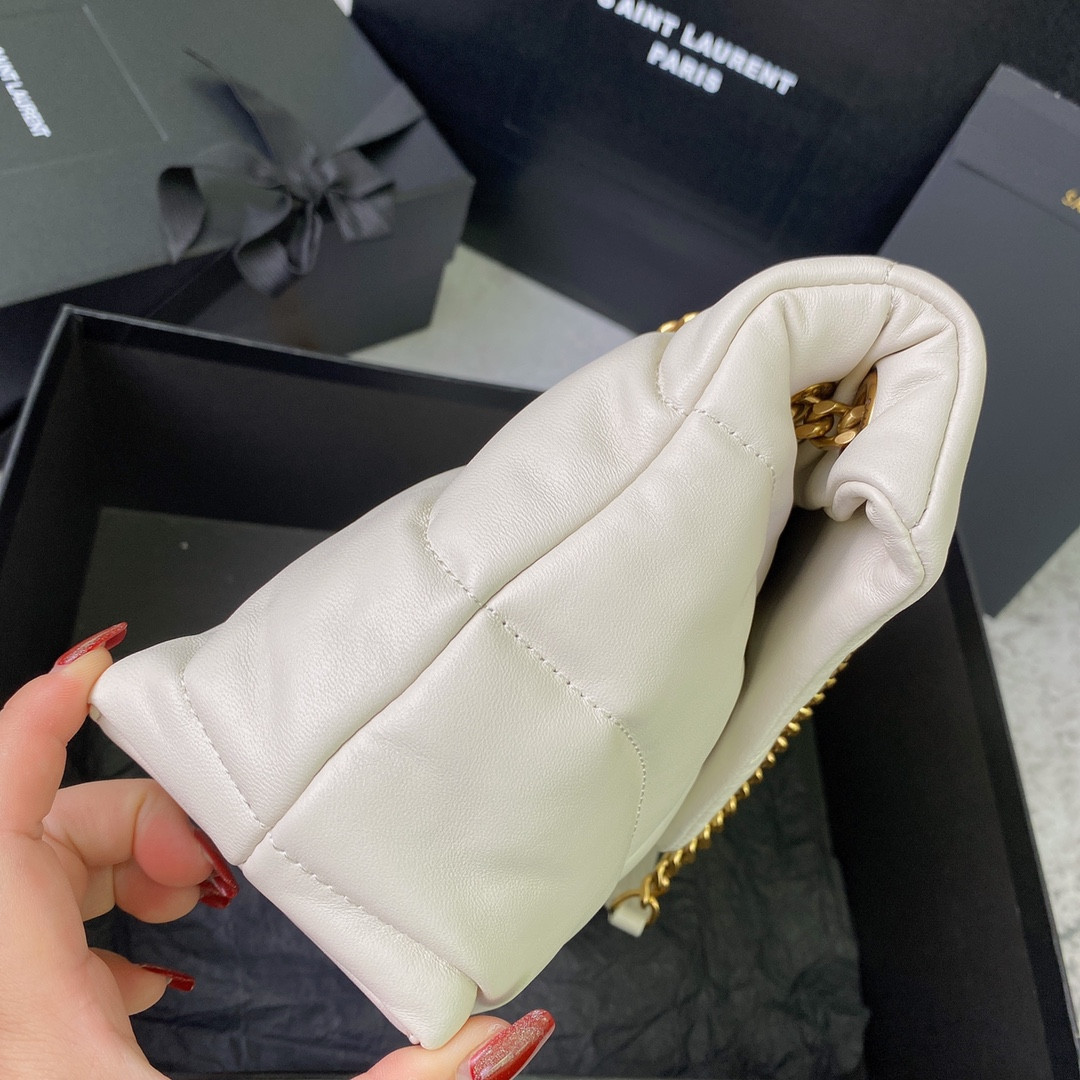 YSL PUFFER SMALL IN NAPPA LEATHER WHITE 11.4 X 6.6 X 4.3 INCHES