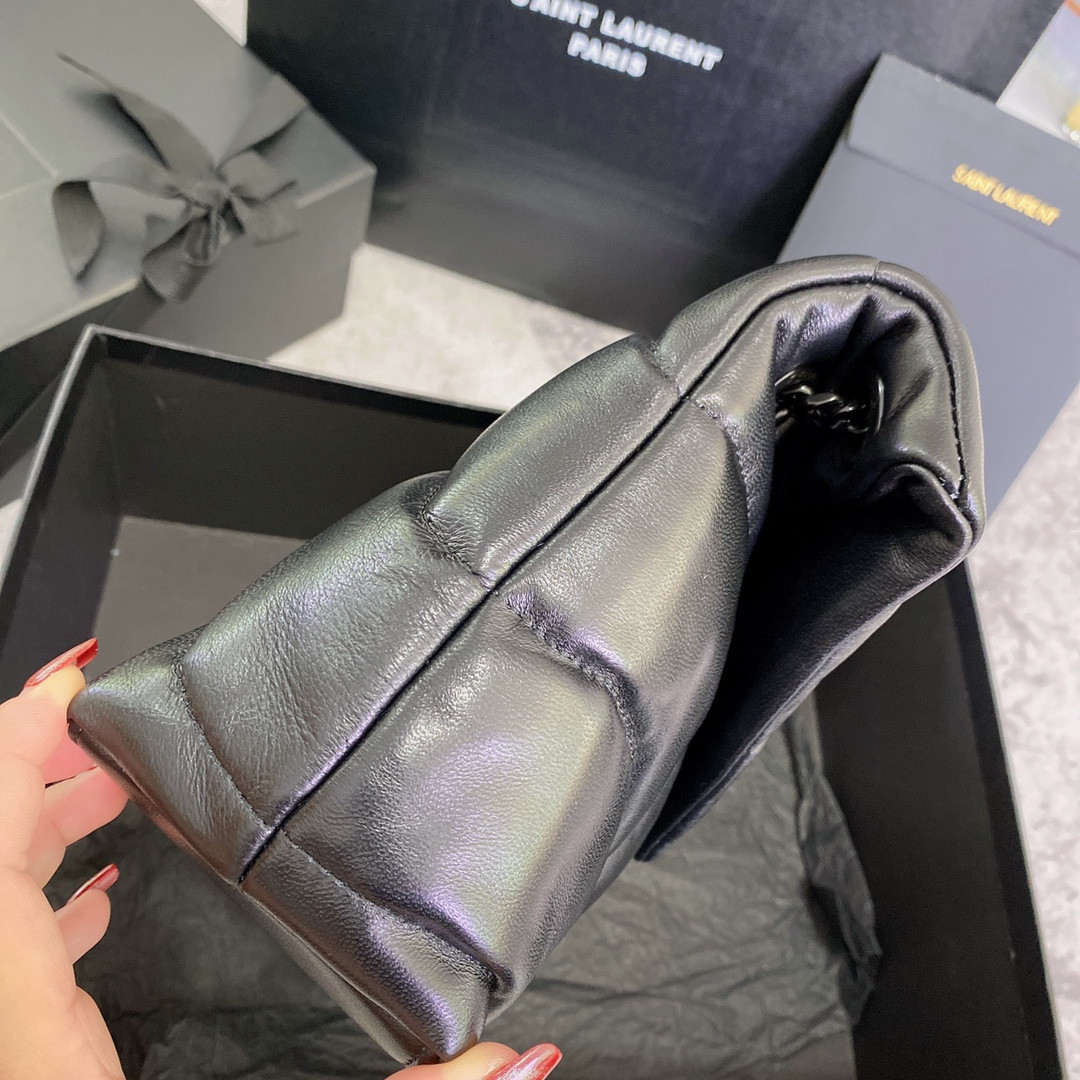 YSL PUFFER SMALL IN NAPPA LEATHER ALL BLACK 11.4 X 6.6 X 4.3 INCHES