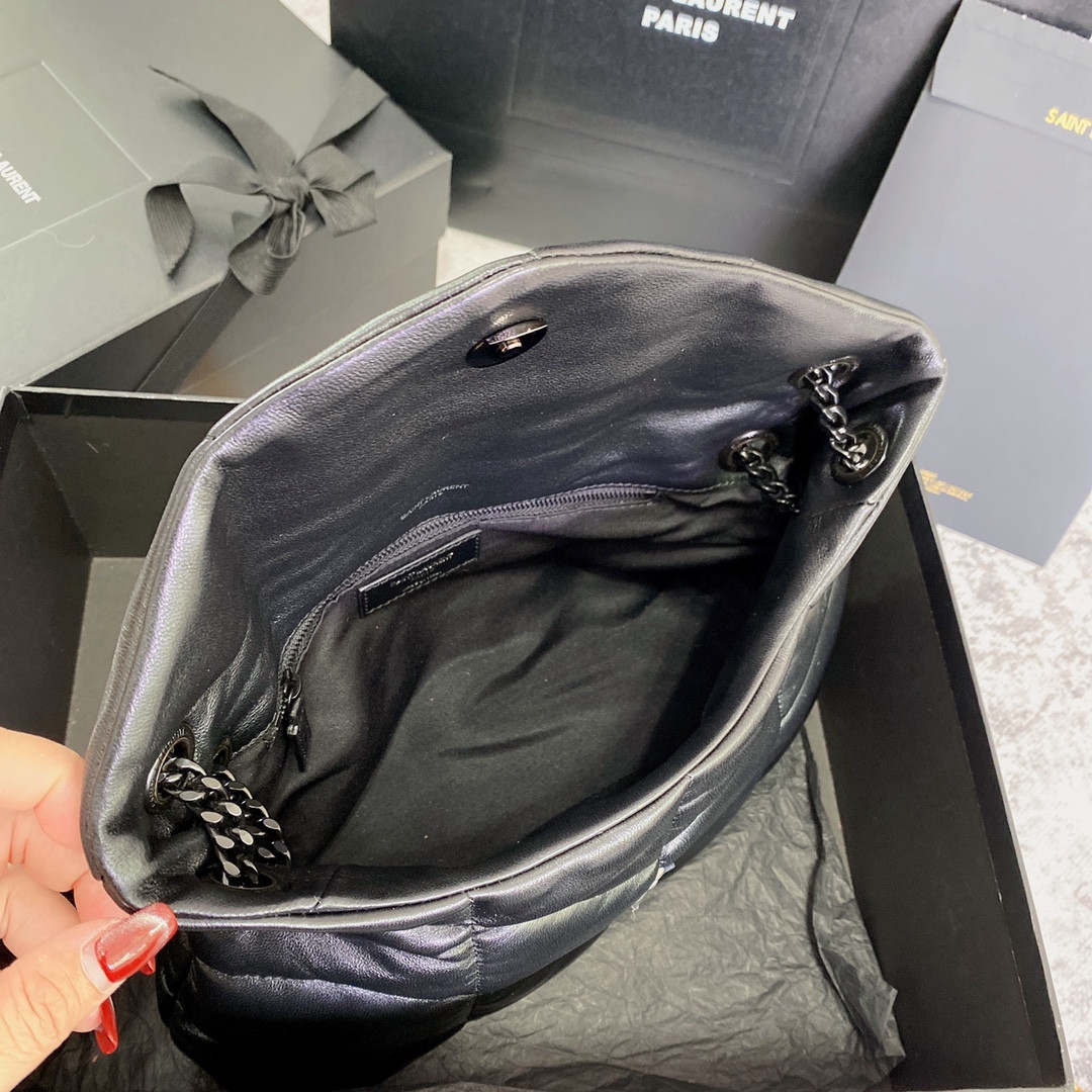 YSL PUFFER SMALL IN NAPPA LEATHER ALL BLACK 11.4 X 6.6 X 4.3 INCHES