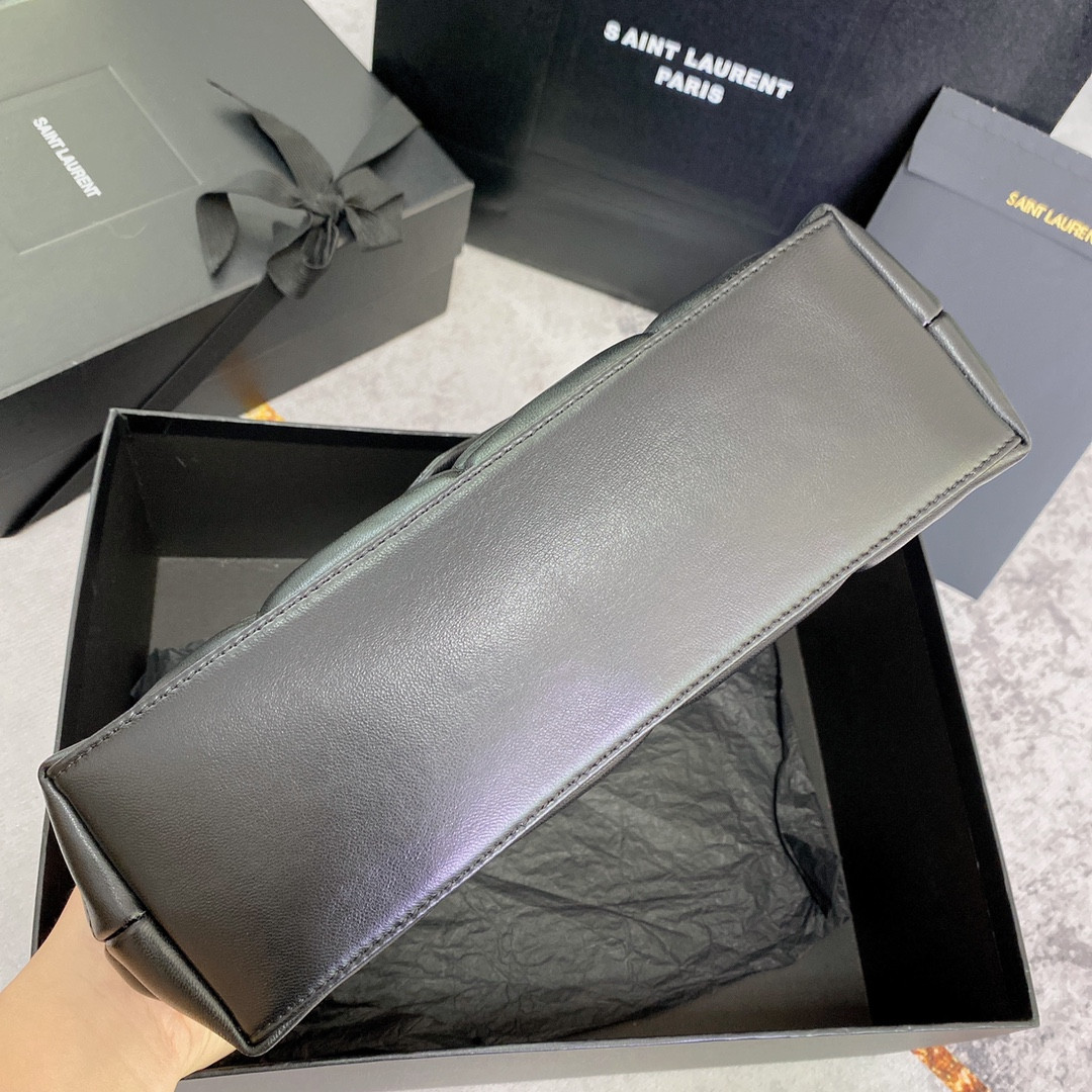 YSL PUFFER SMALL IN NAPPA LEATHER BLACK SILVER 11.4 X 6.6 X 4.3 INCHES