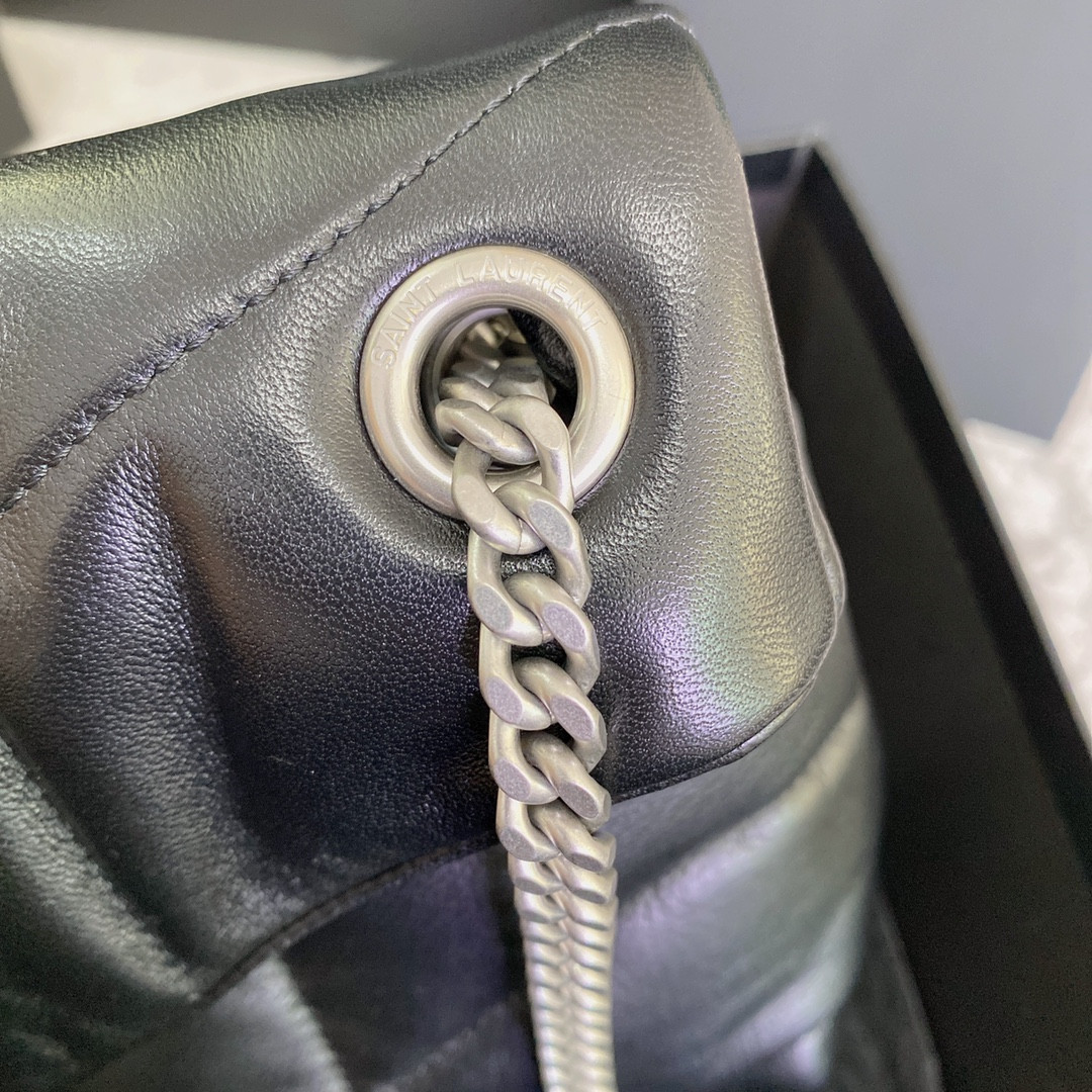 YSL PUFFER SMALL IN NAPPA LEATHER BLACK SILVER 11.4 X 6.6 X 4.3 INCHES