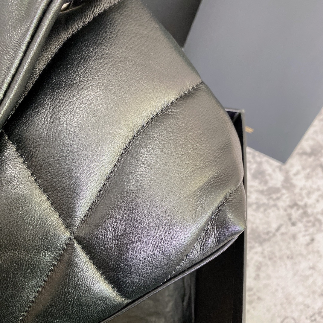 YSL PUFFER SMALL IN NAPPA LEATHER BLACK SILVER 11.4 X 6.6 X 4.3 INCHES