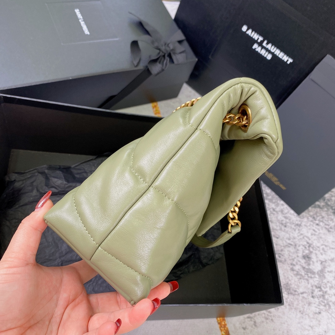 YSL PUFFER SMALL IN NAPPA LEATHER GREEN 11.4 X 6.6 X 4.3 INCHES