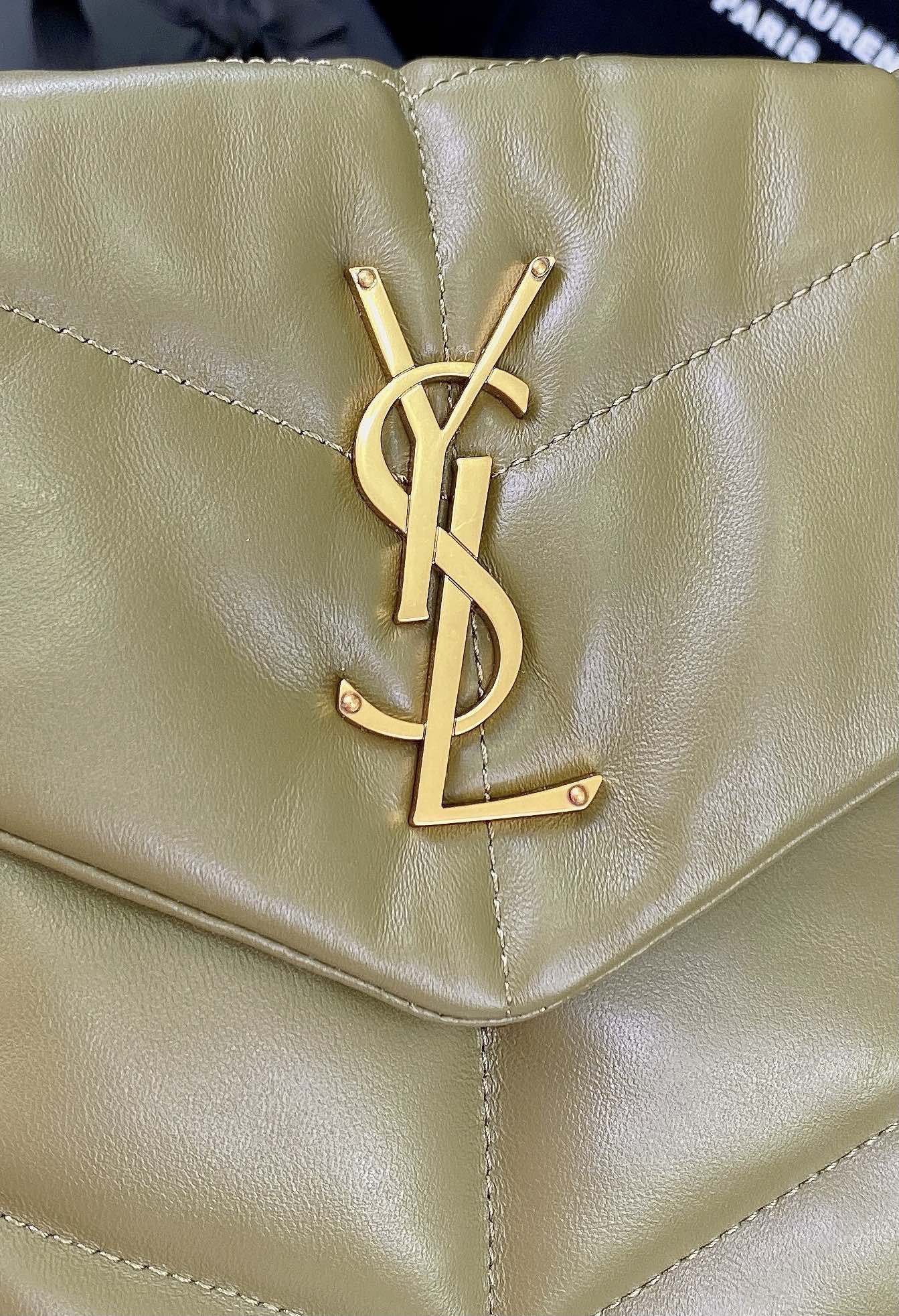 YSL PUFFER SMALL IN NAPPA LEATHER DARK GREEN 11.4 X 6.6 X 4.3 INCHES