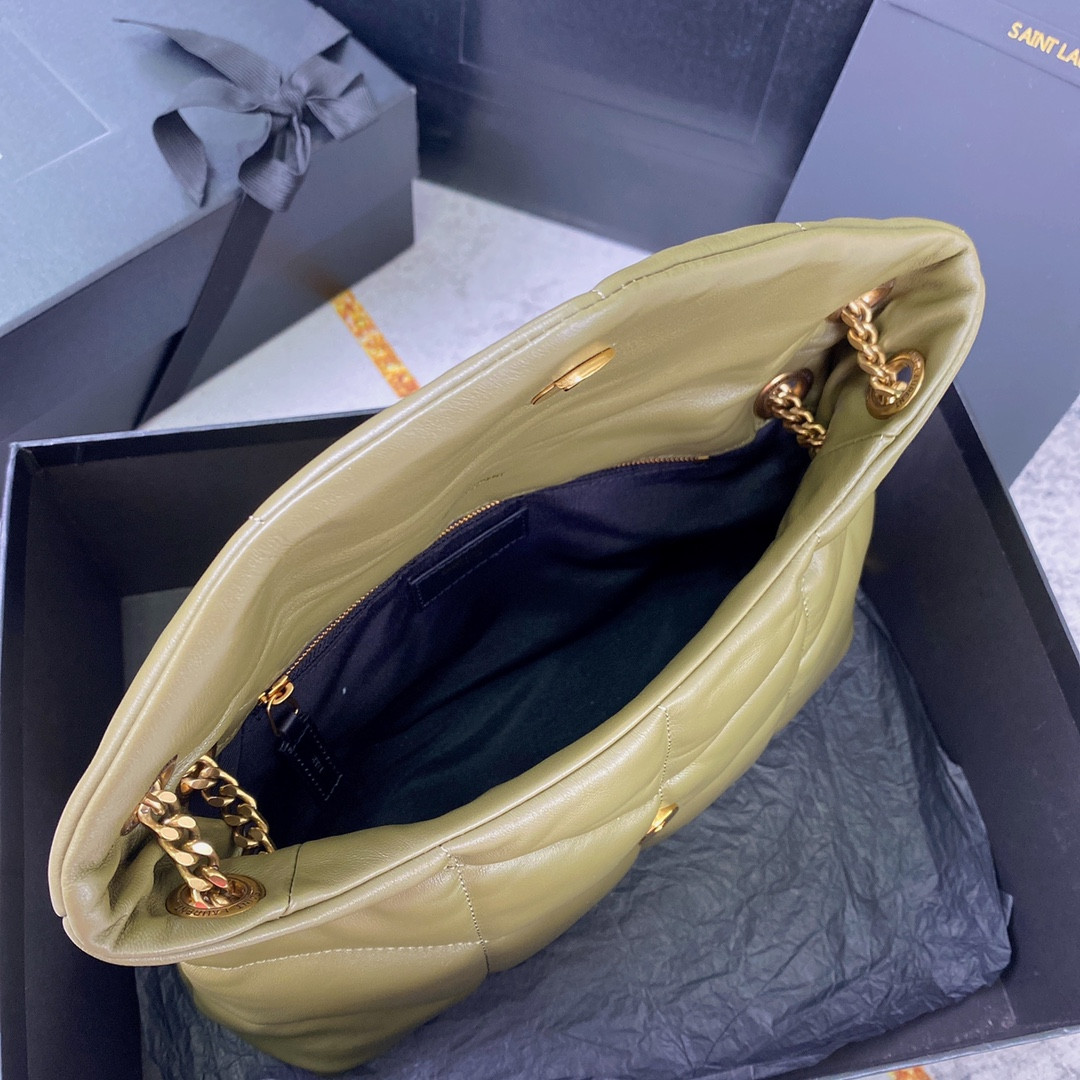 YSL PUFFER SMALL IN NAPPA LEATHER DARK GREEN 11.4 X 6.6 X 4.3 INCHES