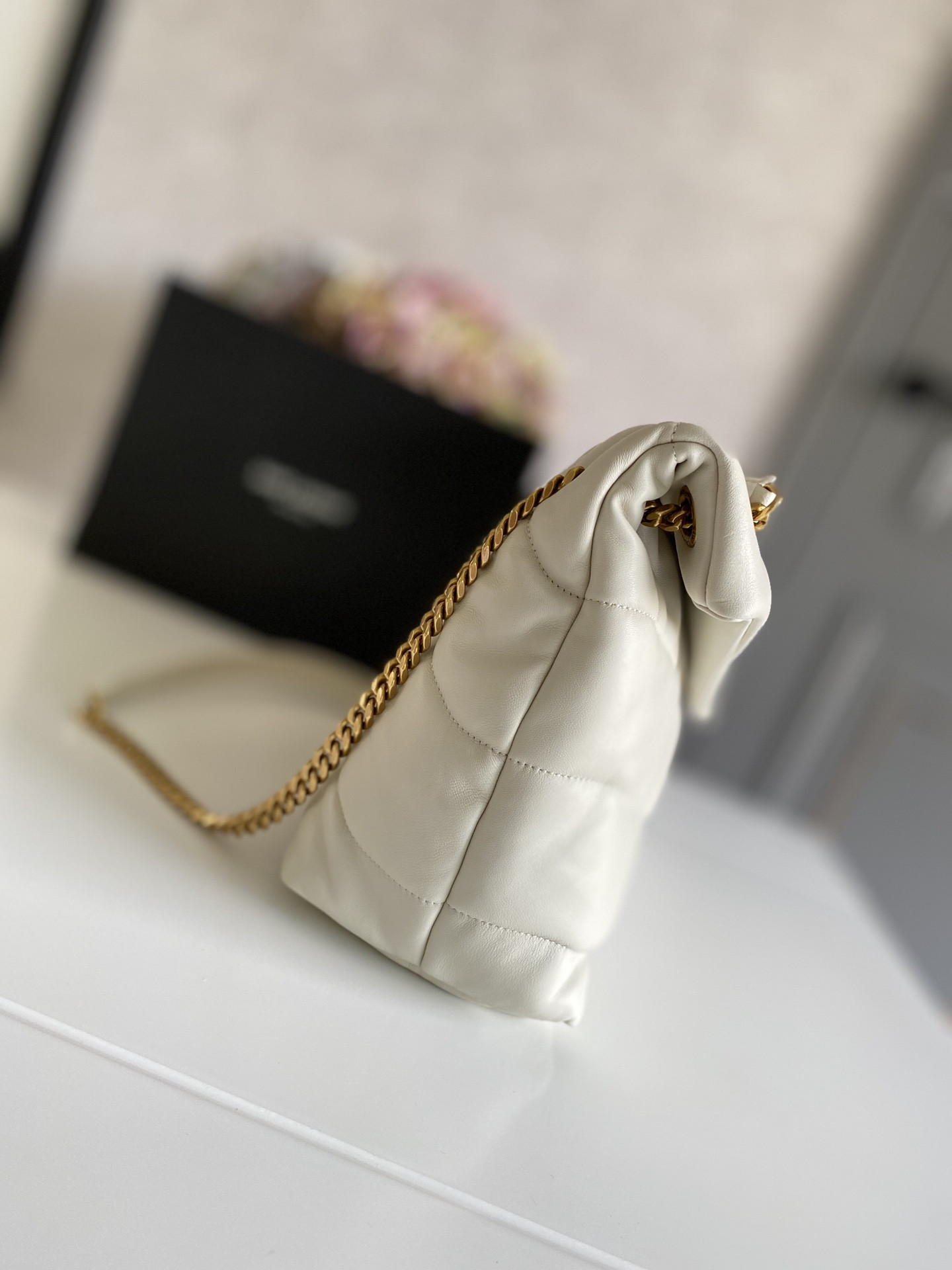 YSL PUFFER MEDIUM IN NAPPA LEATHER WHITE 13.7 X 9 X 5.3 INCHES