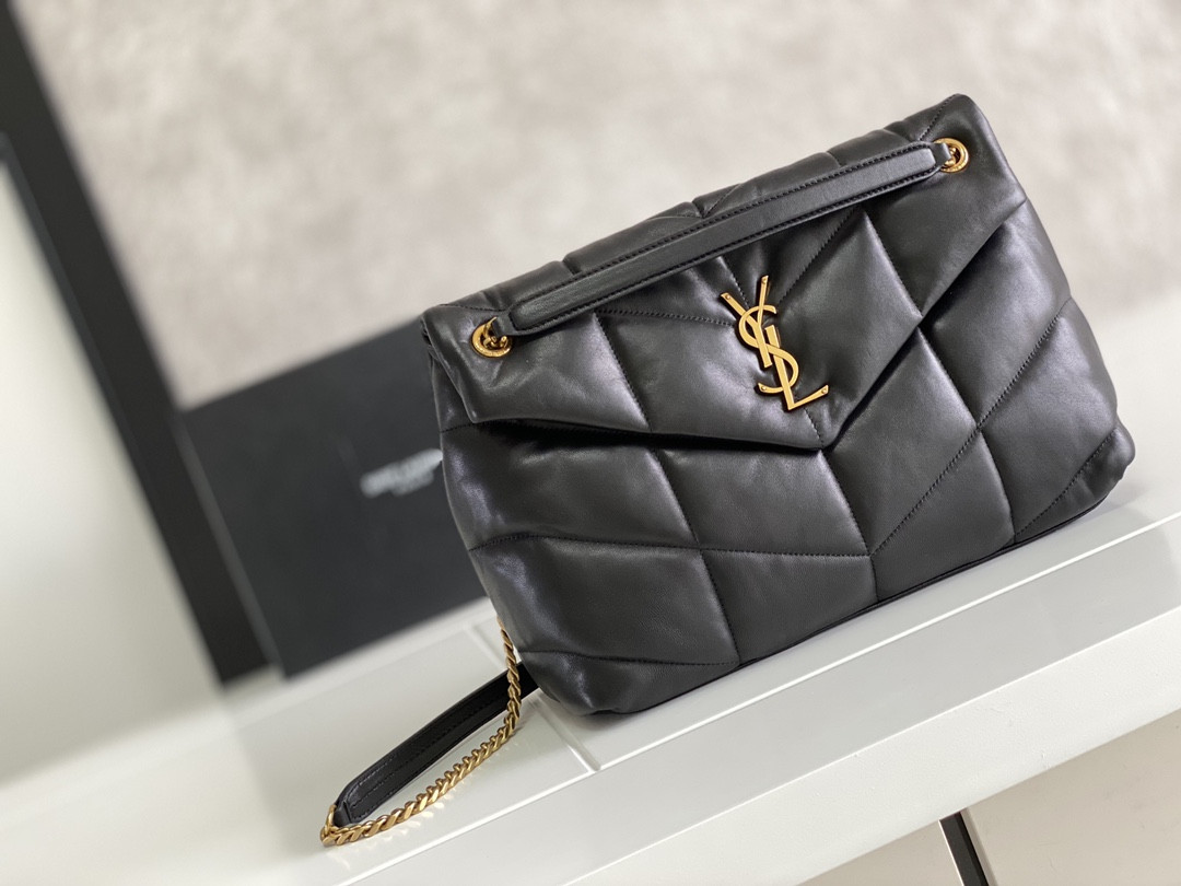 YSL PUFFER MEDIUM IN NAPPA LEATHER BLACK 13.7 X 9 X 5.3 INCHES