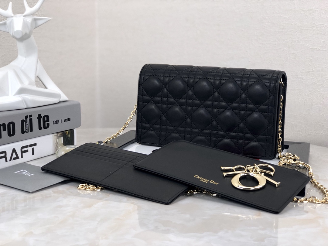 Lady Dior Pouch Black Cannage 8.5 x 4.5 x 1 inches