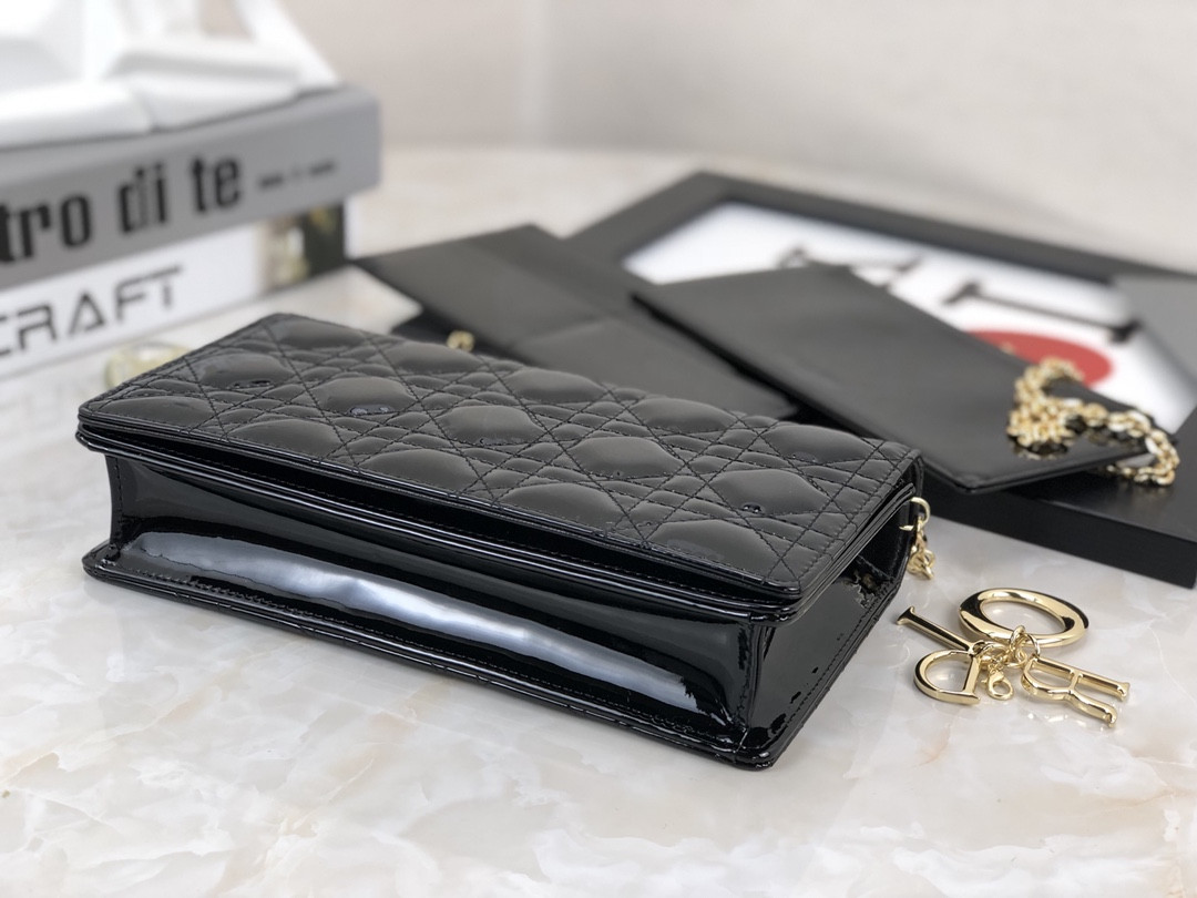 Lady Dior Pouch  Black Patent Cannage Calfskin 8.5 x 4.5 x 1 inches