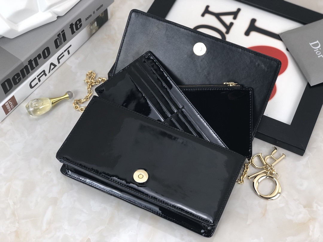 Lady Dior Pouch  Black Patent Cannage Calfskin 8.5 x 4.5 x 1 inches