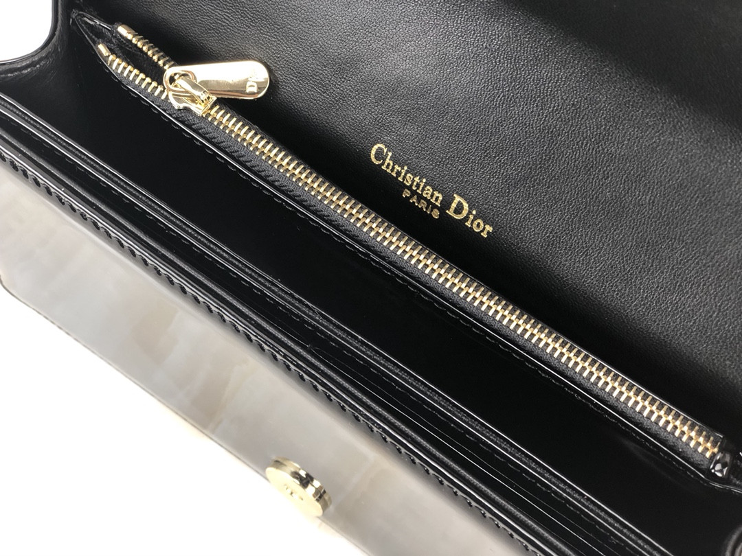Lady Dior Pouch  Black Patent Cannage Calfskin 8.5 x 4.5 x 1 inches