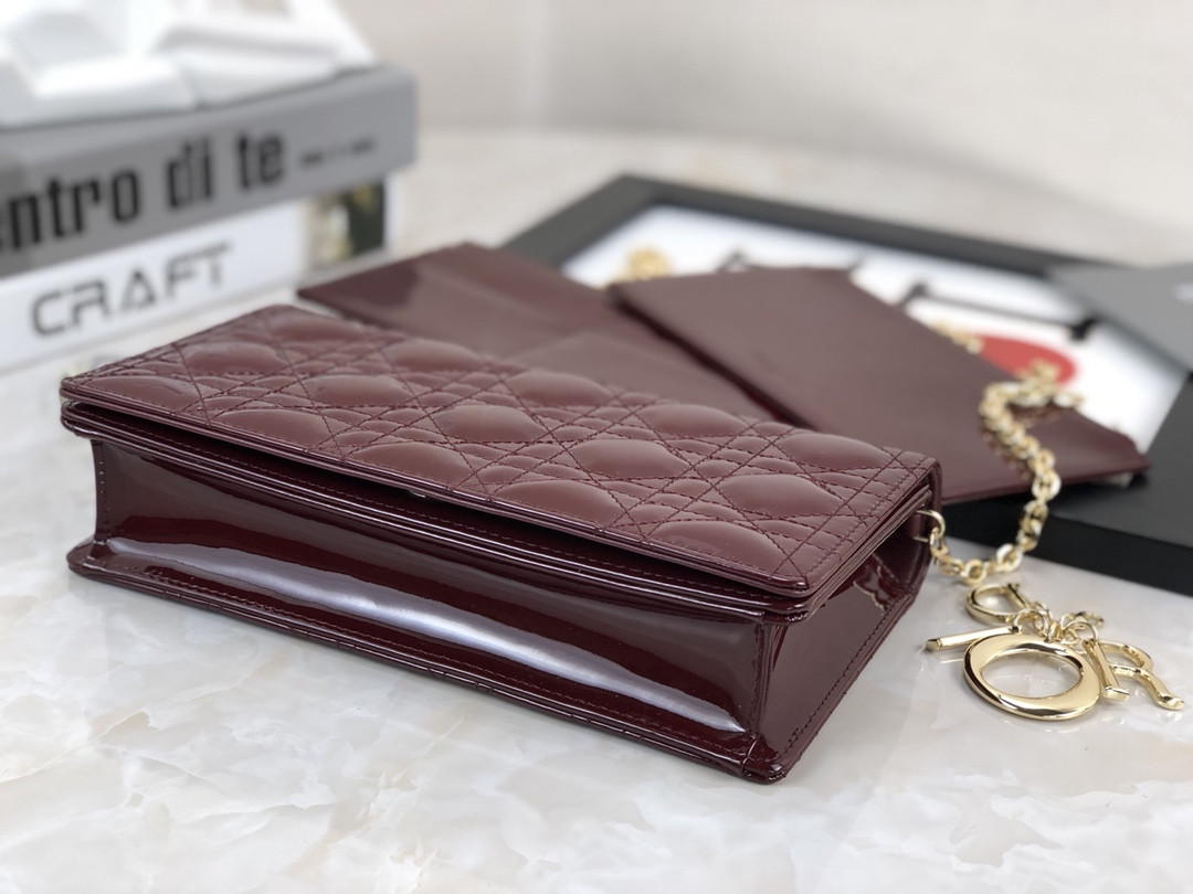 Lady Dior Pouch Red Patent Cannage Calfskin 8.5 x 4.5 x 1 inches