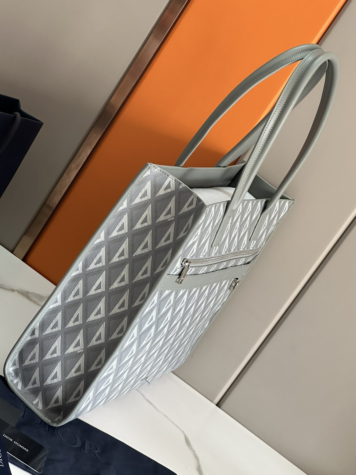 Dior Safari Tote Bag Gray In Grained Calfskin 15.5 x 14 x 4.5 inches