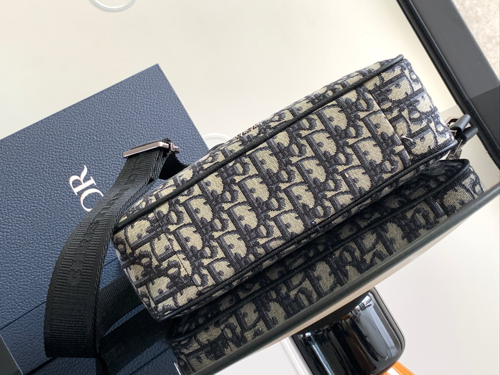 DIOR Maxi Safari Bag with Strap  Beige and Black Dior Oblique Jacquard