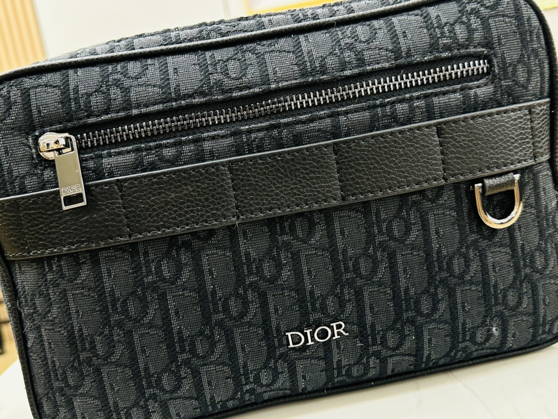 DIOR Maxi Safari Bag with Strap Blue Dior Oblique Jacquard 10 x 6.5 x 3 inches