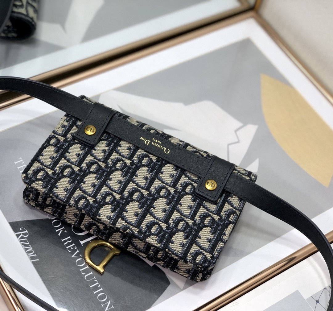DIOR Saddle Pouch Blue Dior Oblique Jacquard  6.5 x 4 x 1.5 inches