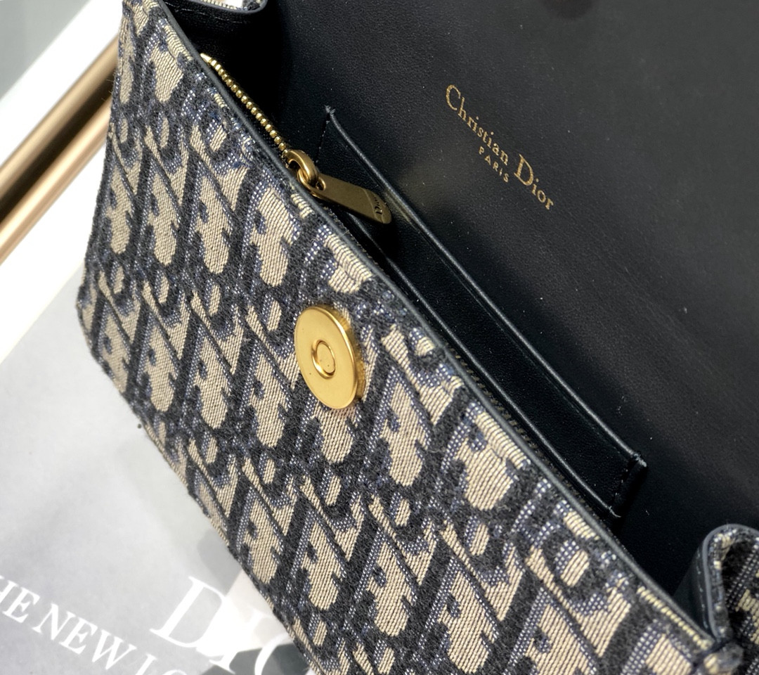 DIOR Saddle Pouch Blue Dior Oblique Jacquard  6.5 x 4 x 1.5 inches