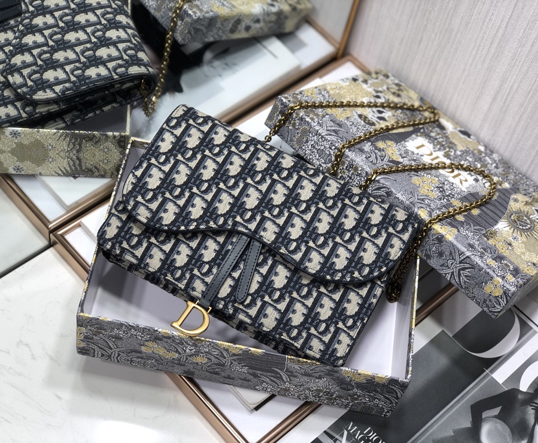 Dior Saddle Pouch  Blue Dior Oblique Jacquard 8.5 x 5.5 x 1.5 inches