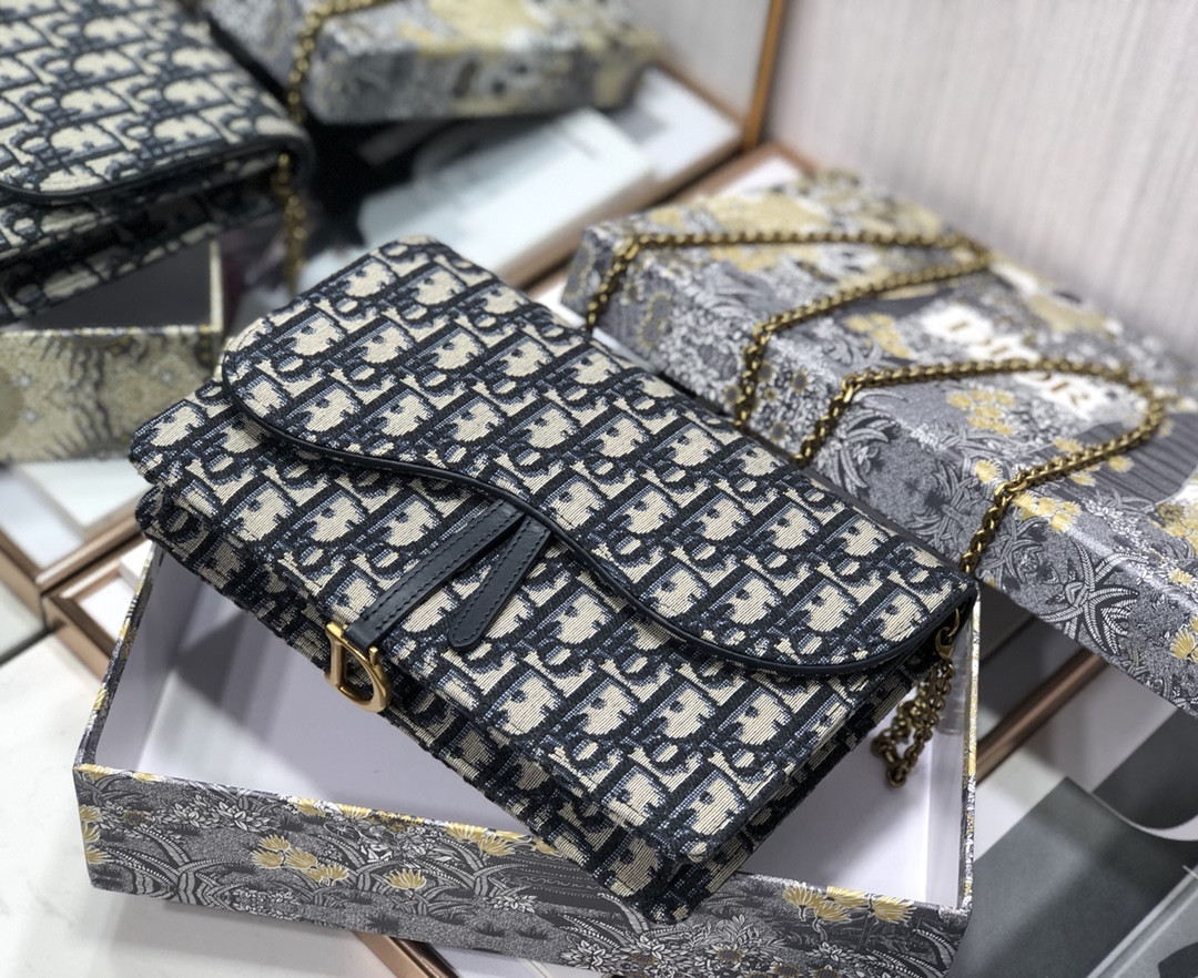 Dior Saddle Pouch  Blue Dior Oblique Jacquard 8.5 x 5.5 x 1.5 inches