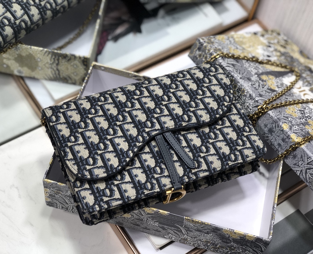 Dior Saddle Pouch  Blue Dior Oblique Jacquard 8.5 x 5.5 x 1.5 inches