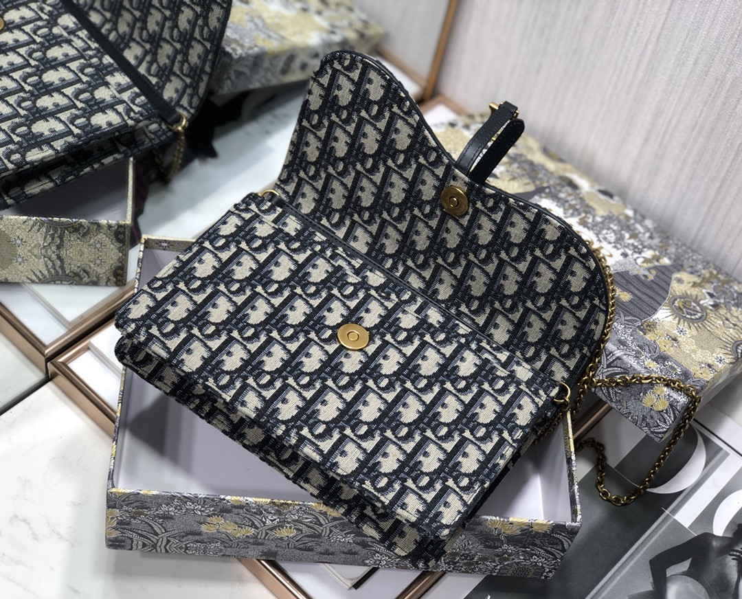 Dior Saddle Pouch  Blue Dior Oblique Jacquard 8.5 x 5.5 x 1.5 inches