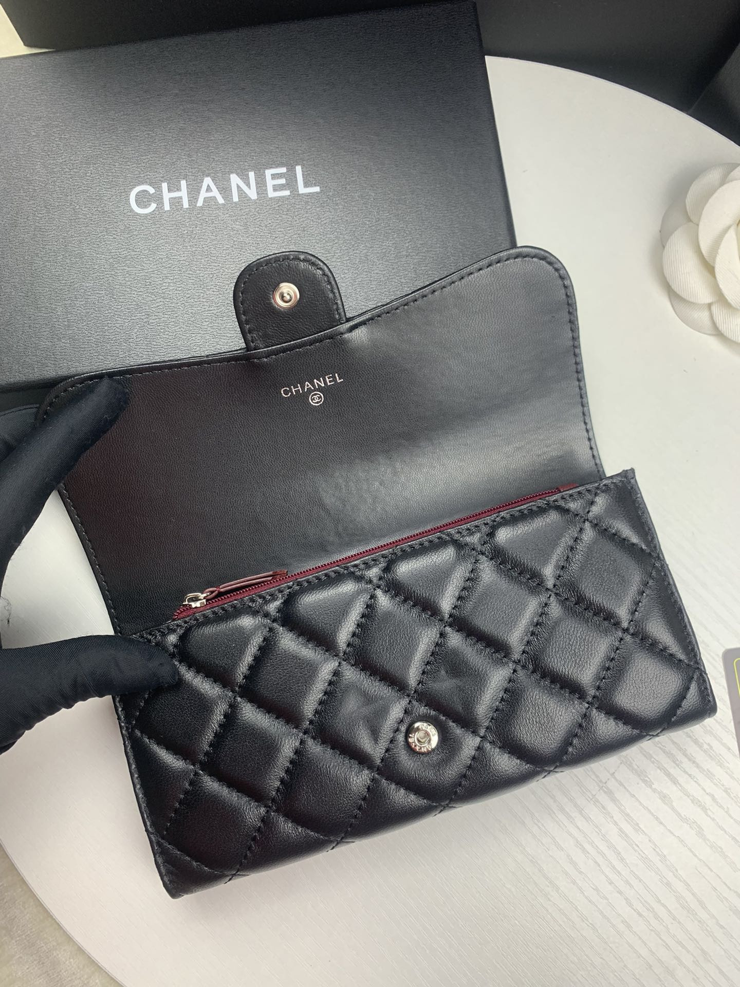 CHANEL FLAP WALLET BLACK SILVER 19.5 x10 cm