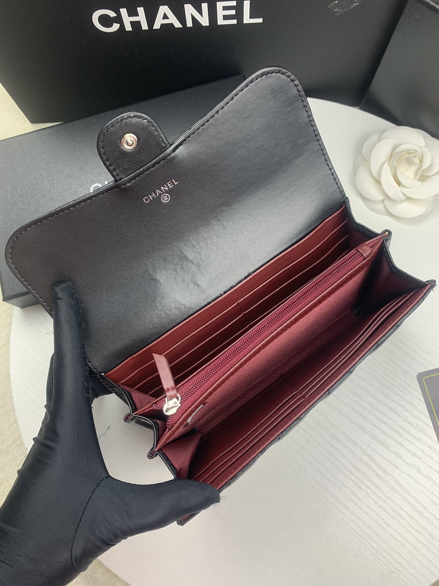 CHANEL FLAP WALLET BLACK SILVER 19.5 x10 cm