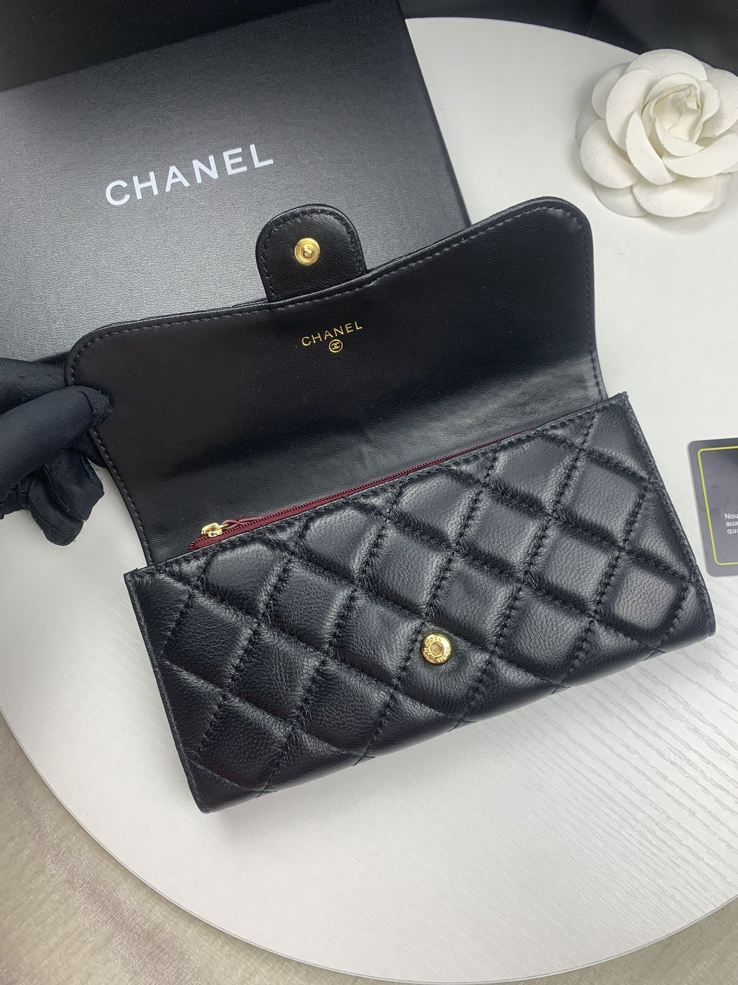 CHANEL FLAP WALLET BLACK 19.5 x10 cm