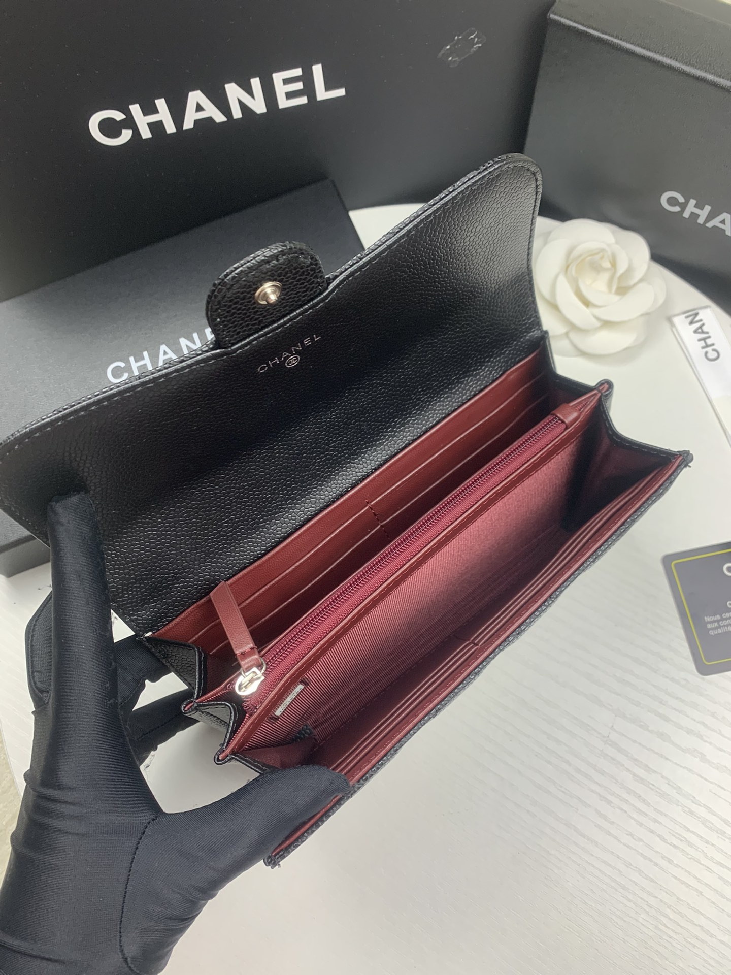 CHANEL FLAP WALLET GRAINED LEATHER BLACK 19.5 x10 cm