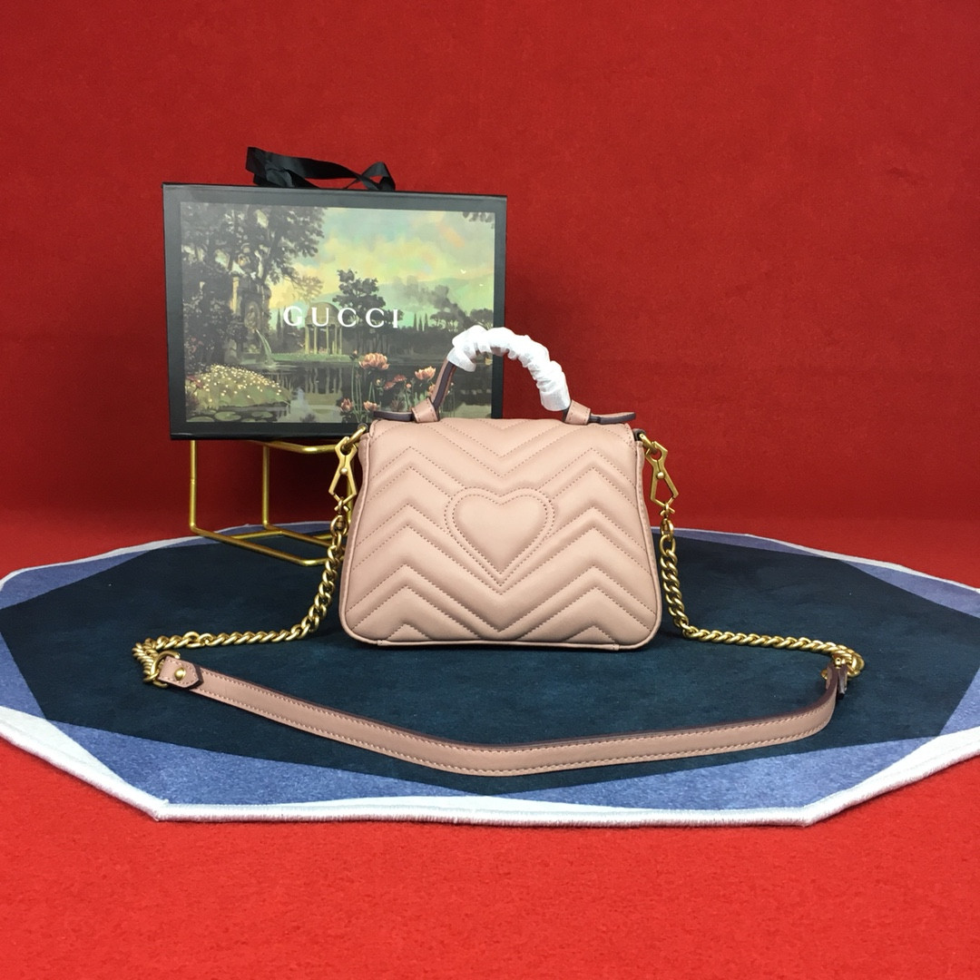 GUCCI GG MARMONT MATELASSÉ MINI BAG PINK 8.5"W x 5"H x 2.5"D