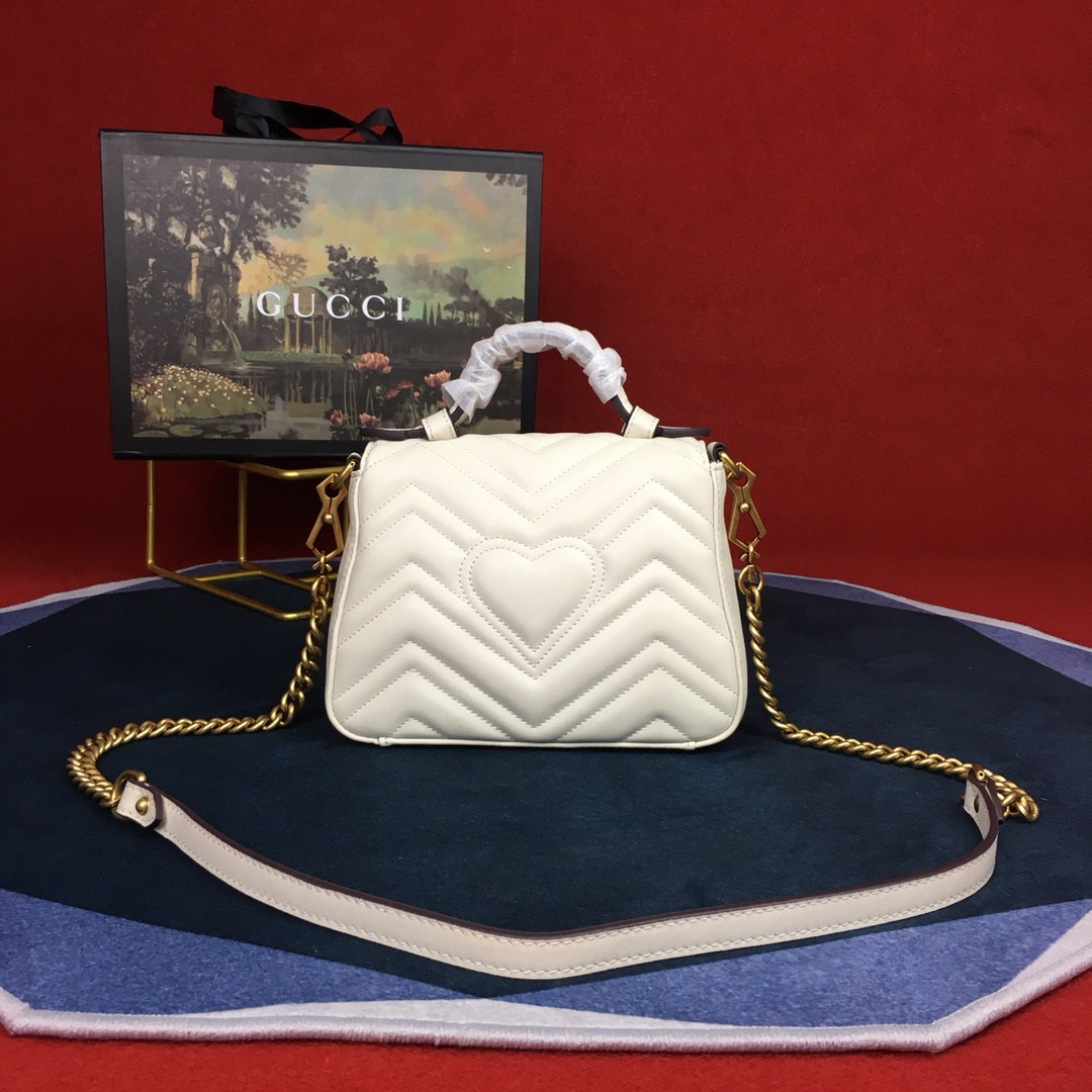 GUCCI GG MARMONT MATELASSÉ MINI BAG WHITE  8.5"W x 5"H x 2.5"D
