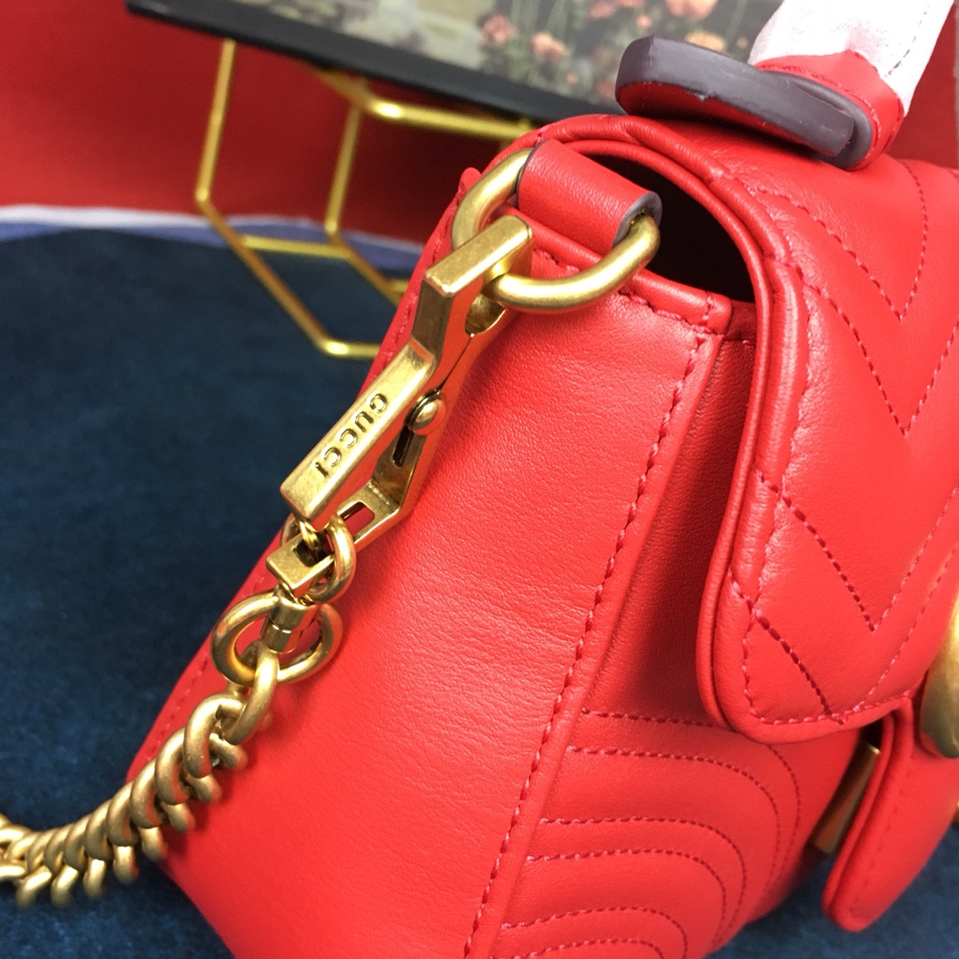 GUCCI GG MARMONT MATELASSÉ MINI BAG RED 8.5"W x 5"H x 2.5"D