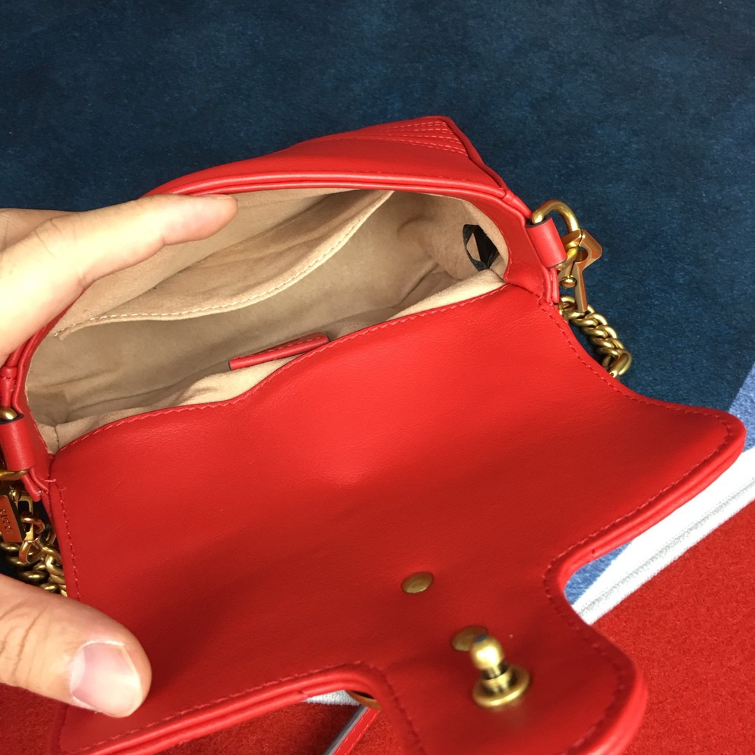 GUCCI GG MARMONT MATELASSÉ MINI BAG RED 8.5"W x 5"H x 2.5"D