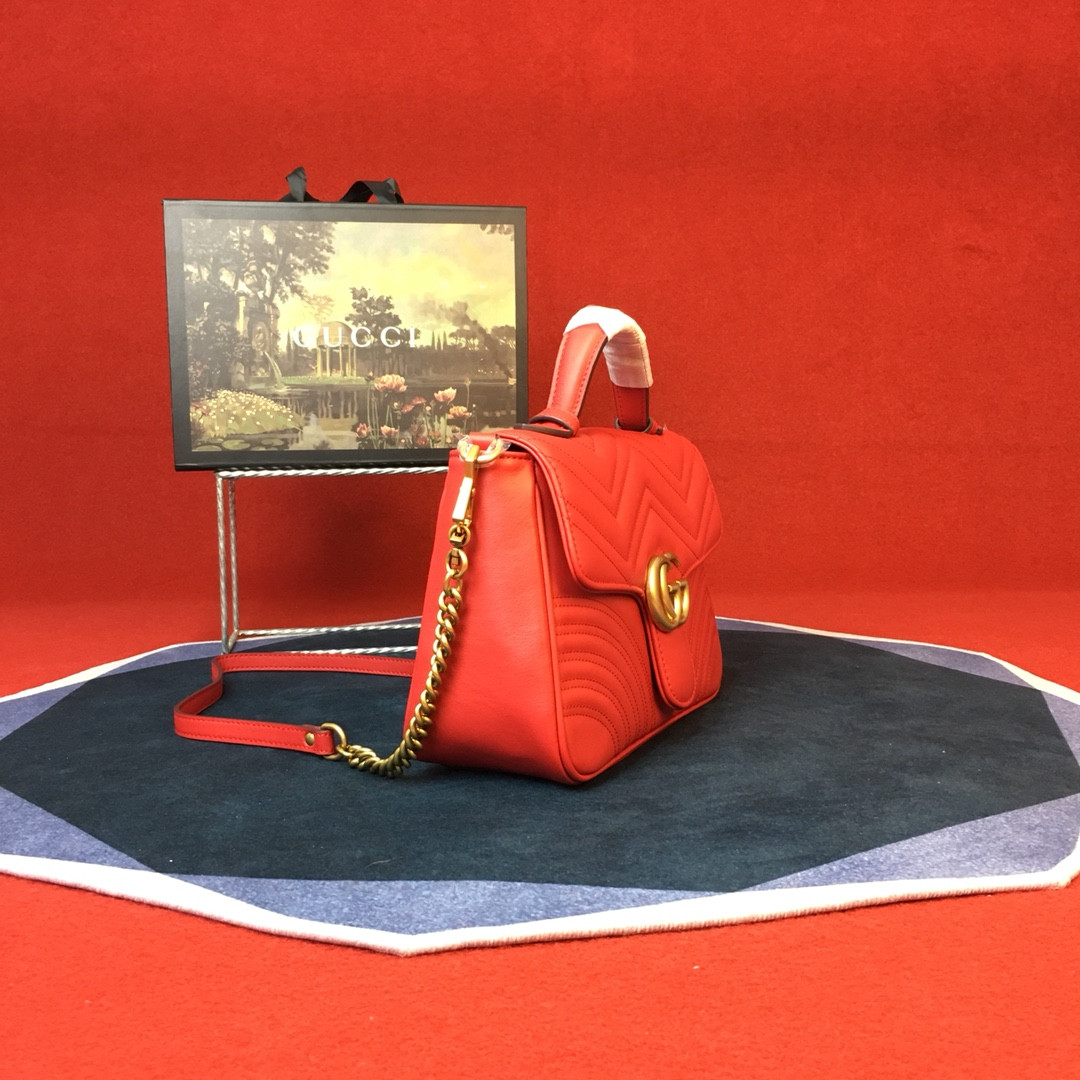 GUCCI GG MARMONT SMALL SHOULDER BAG RED 10"W x 6"H x 3"D