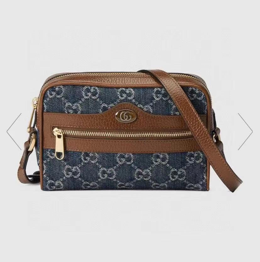 GUCCI OPHIDIA GG MINI TOP HANDLE BAG Denim Blue 6.8 W x 4.7 H x 2.1 D