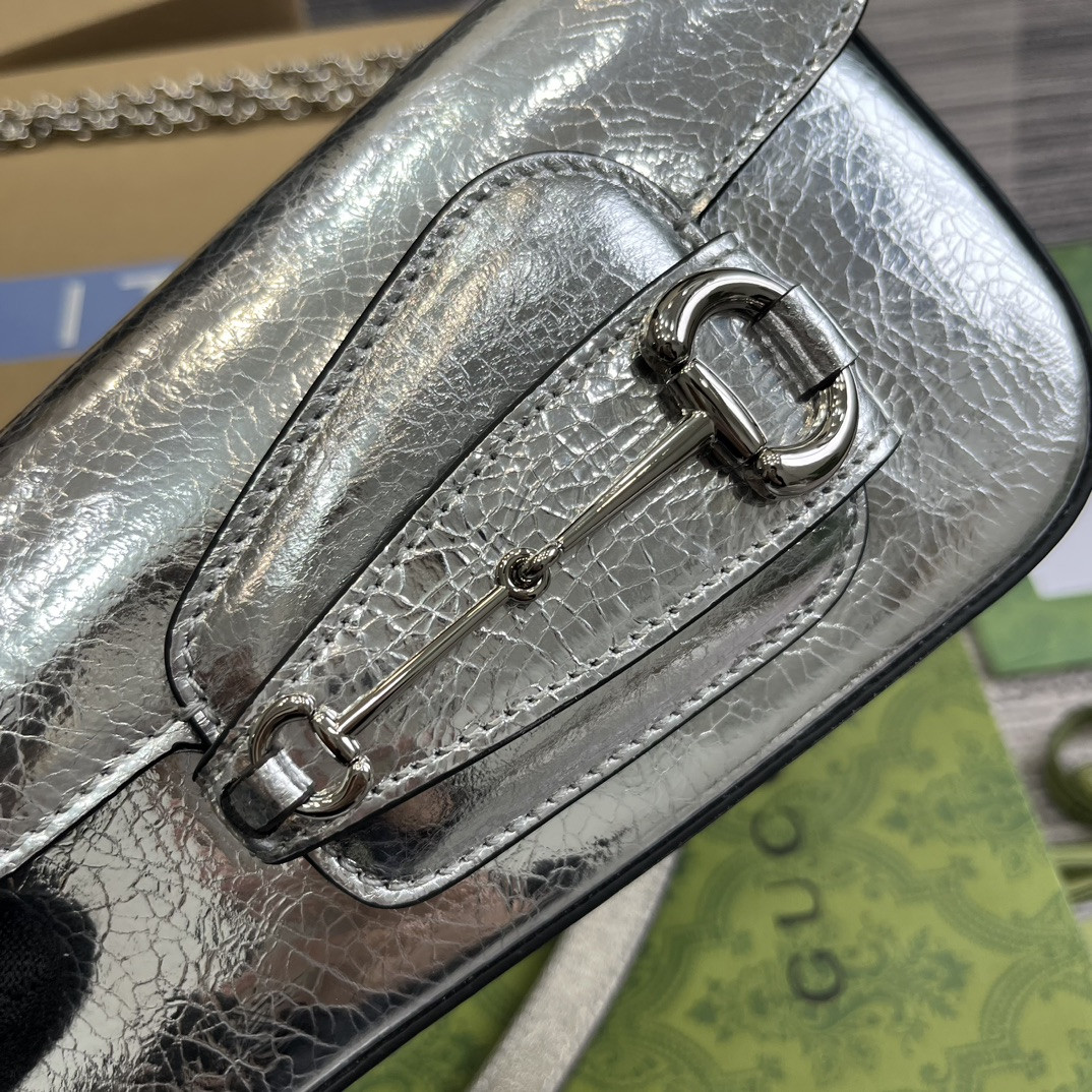 GUCCI HORSEBIT 1955 MINI SHOULDER BAG SILVER 7.7"W x 5-3.1"H x 2.4-1.2"D