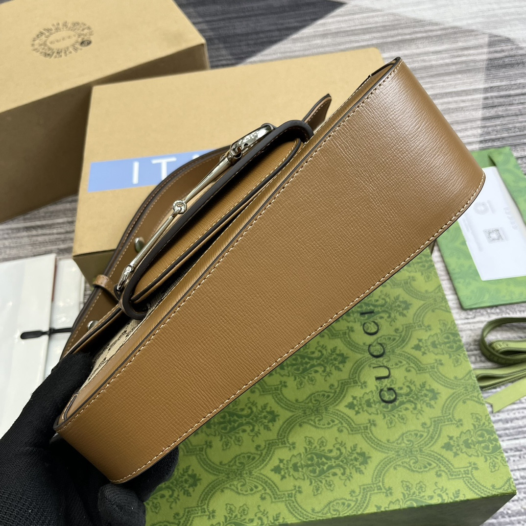 GUCCI HORSEBIT 1955 SMALL SHOULDER BAG Brown 10.4"W x 6.7-4.1"H x 3.1-1.6"D