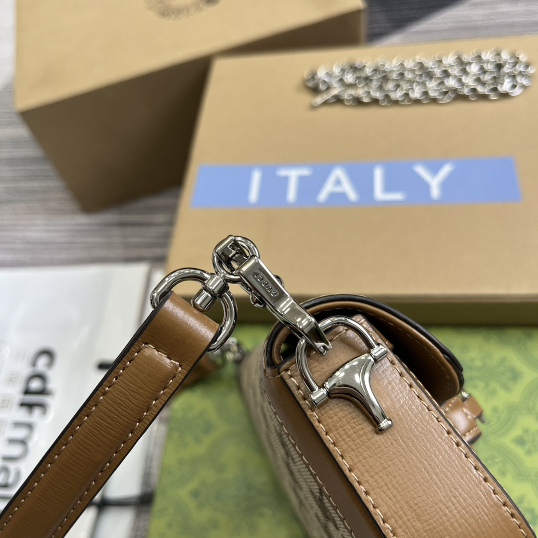 GUCCI HORSEBIT 1955 MINI SHOULDER BAG BROWN 7.7"W x 5-3.1"H x 2.4-1.2"D