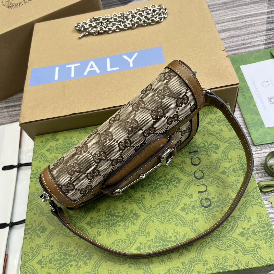 GUCCI HORSEBIT 1955 MINI SHOULDER BAG BROWN 7.7"W x 5-3.1"H x 2.4-1.2"D