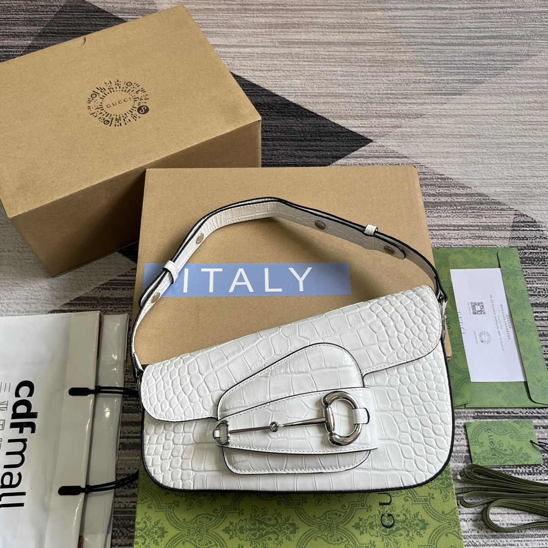 GUCCI HORSEBIT 1955 SMALL SHOULDER BAG WHITE 10.4"W x 6.7-4.1"H x 3.1-1.6"D