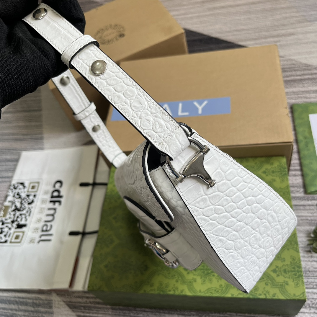 GUCCI HORSEBIT 1955 SMALL SHOULDER BAG WHITE 10.4"W x 6.7-4.1"H x 3.1-1.6"D