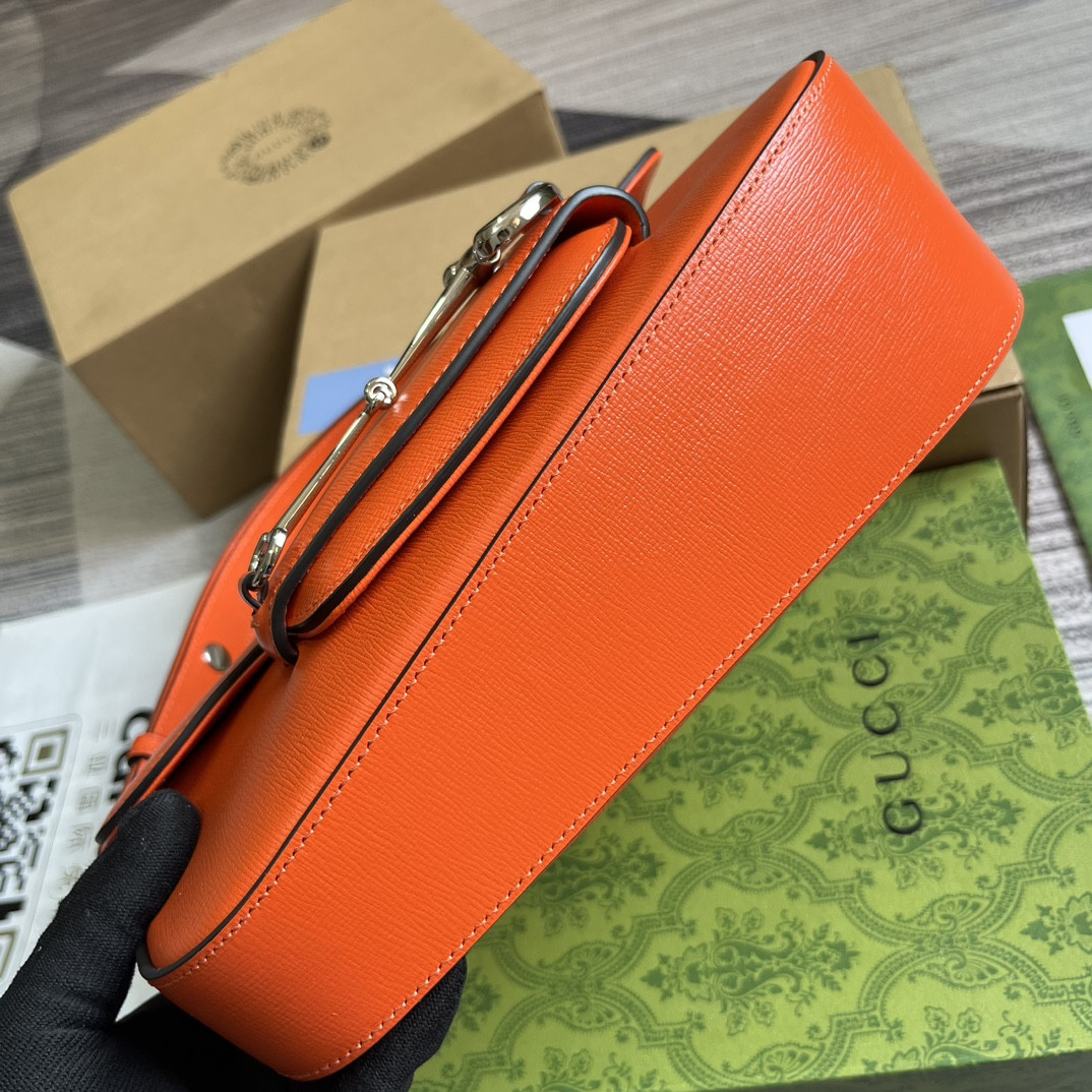GUCCI HORSEBIT 1955 SMALL SHOULDER BAG ORANGE 10.4"W x 6.7-4.1"H x 3.1-1.6"D