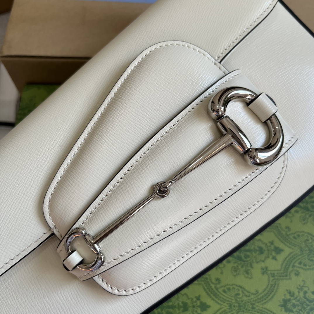 GUCCI HORSEBIT 1955 SMALL SHOULDER BAG WHITE 10.4"W x 6.7-4.1"H x 3.1-1.6"D