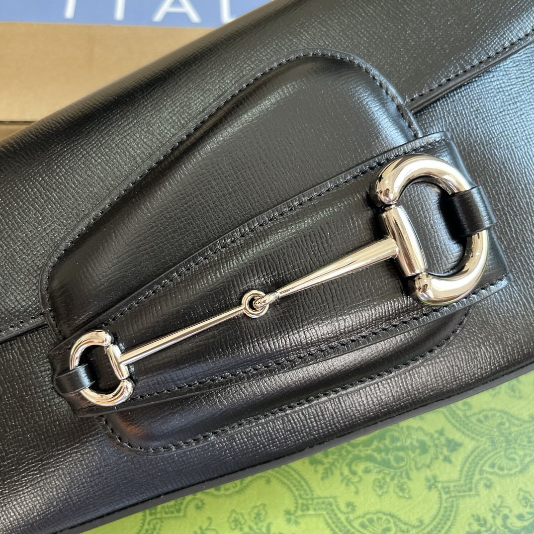 GUCCI HORSEBIT 1955 SMALL SHOULDER BAG Black 10.4"W x 6.7-4.1"H x 3.1-1.6"D