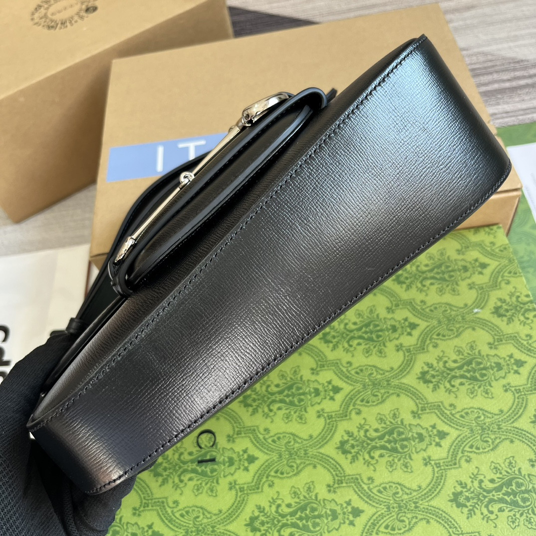 GUCCI HORSEBIT 1955 SMALL SHOULDER BAG Black 10.4"W x 6.7-4.1"H x 3.1-1.6"D