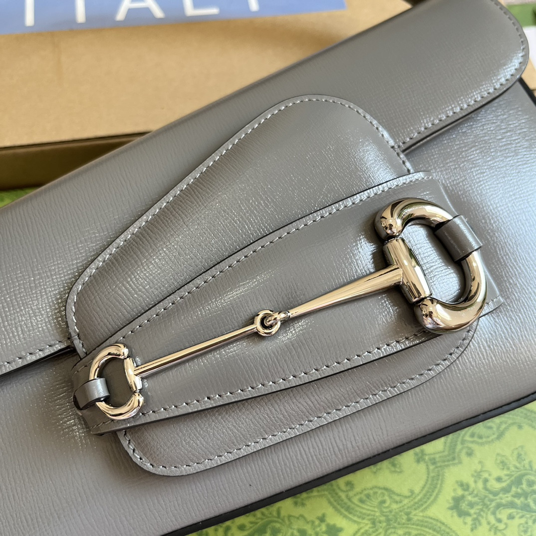GUCCI HORSEBIT 1955 SMALL SHOULDER BAG GRAY 10.4"W x 6.7-4.1"H x 3.1-1.6"D